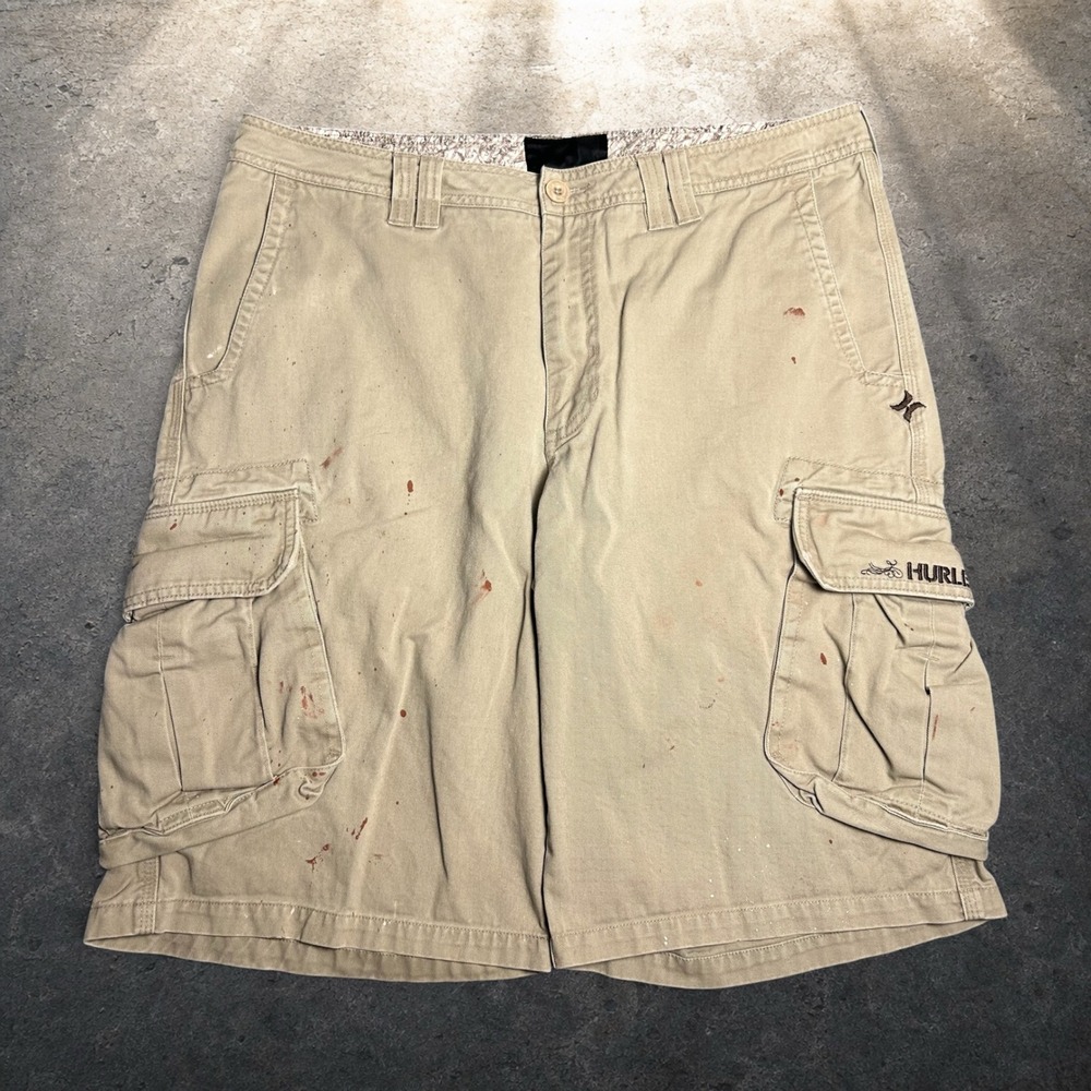 Hurley Tan Cargo Shorts Skater Baggy Y2K Retro Size 34